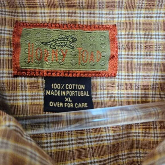 Horny Toad Men’s button down shirt Check Plaid Brown Yellow 100% Cotton Casual X - Picture 2 of 3